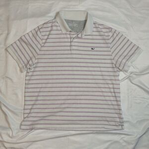 Vineyard Vines Men’s Polo Men’s Sz L Purple White Striped Edgartown Cotton Blend